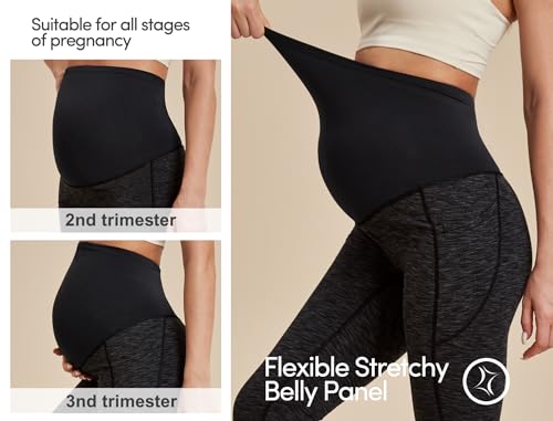 Fleece Lined Maternity Pants for Women Soft Maternity Leggings Over Belly - color: Spacedye Mattblack, size: Medium