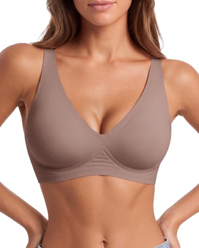 Jelly Bras for Women No Underwire - Seamless Wireless Everyday Bra with Lifting Jelly Strip Support, Sleep Bra - color: Taupe, size: Small