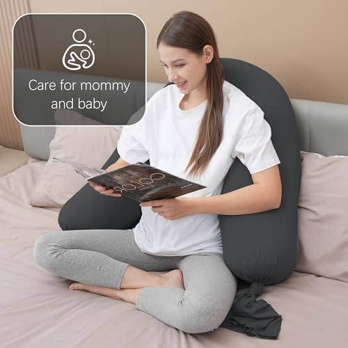 MOON PARK Pregnancy Pillow - Incredibly Smooth and Soft Cooling Cover I Shaped Full Body Maternity Pillow with Removable Cover - Support for Side, Back, Legs, Belly, HIPS - Dark Grey - color: Dark Grey