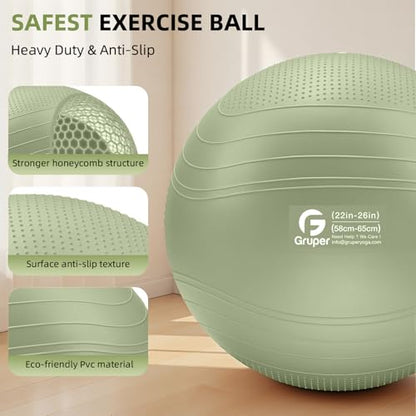 Gruper Yoga Ball, Extra Thick Non Slip Exercise Ball, 4 Sizes - color: ['Matcha'], size: 26 Inch (65cm),l