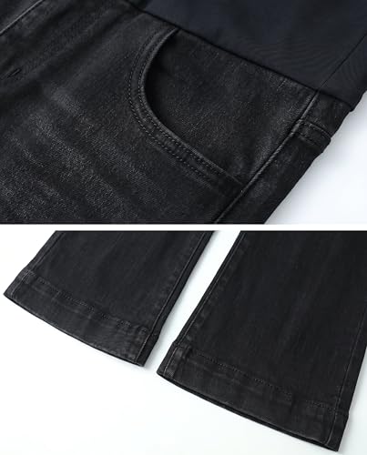 Foucome Women's Maternity Jeans Wide Leg Pregnancy Capris - color: Wash Black, size: Medium