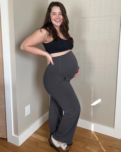 G4Free EverGoing Maternity Pants Over the Belly Pregnancy Work Trousers - color: Dark Gray, size: Medium