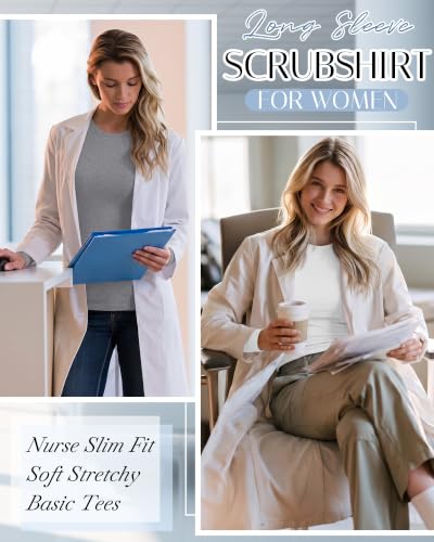 4 Pack Womens Crew Neck Long Sleeve Underscrub Shirts - color: Black, Dark Gray, Light Gray, White, size: Medium