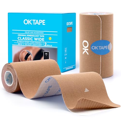 OK TAPE Extra Wide Kinesiology Tape for Shoulder, Back, Precut Strips - color: Beige, size: 2 Rolls