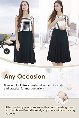 Smallshow Women's Sleeveless Nursing Dresses - color: White Stripe-black, size: X-Large