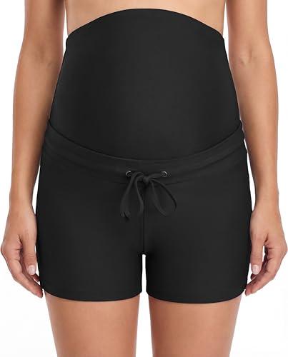 Foucome Women's Maternity Swim Shorts Over The Belly - color: Black, size: Medium