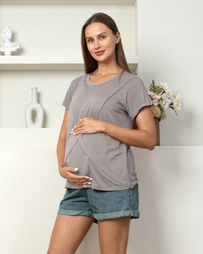 Rnxrbb 3 Pack Nursing Tops for Women Maternity Breastfeeding Shirts - color: Gray&purple&light Green, size: Medium