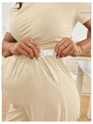 SweatyRocks Women's Maternity Sets 2 Piece Off The Shoulder Top and Pants - color: Beige, size: X-Large