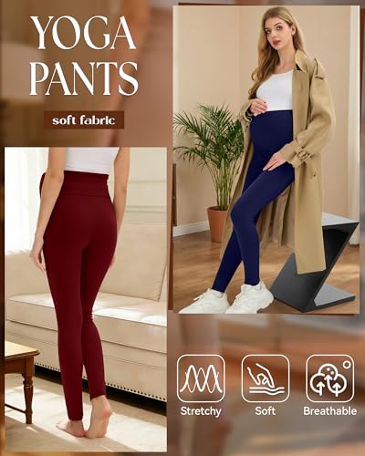 3 Pack Women's Maternity Leggings Pregnancy Pant - color: Black, Navy Blue, Burgundy, size: Medium