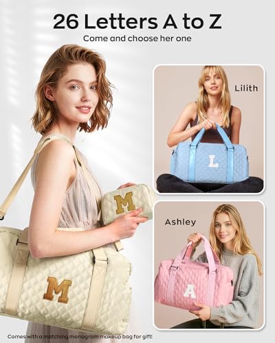 Womens Birthday Gifts, Initial Travel Duffel Bag, 20th 21st Birthday Gifts - color: off whtie, style: N