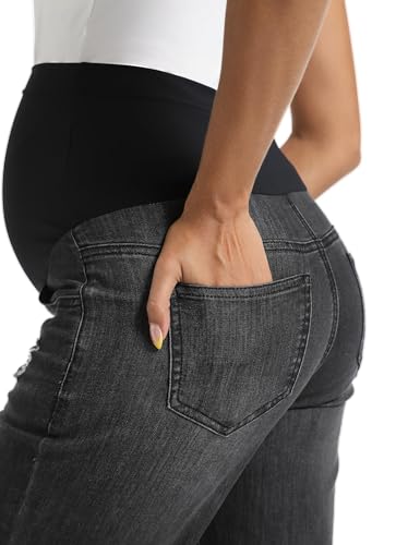 Foucome Women's Maternity Jeans Straight Leg - color: Wash Black, size: X-Large