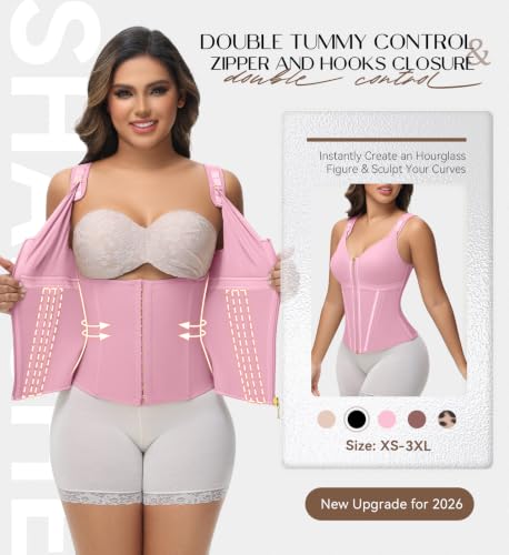 SHAPSHE Waist Trainer Corset for Women Tummy Control Body Shaper with Bra - color: Pink, size: Medium