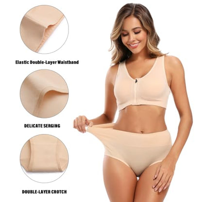 Molasus Women's Cotton Underwear High Waisted Full Coverage Ladies Panties (Regular & Plus Size) - color: Nude-5pack, size: XX-Large