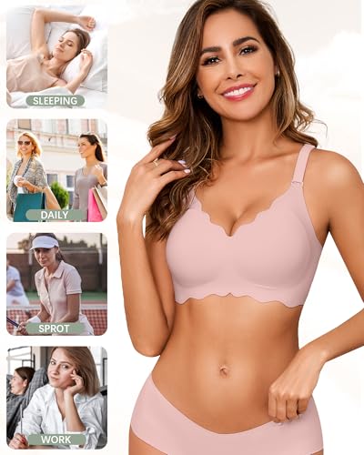 Seamless Jelly Bras for Women, No Underwire Push Up Bra - color: Pink, size: Medium