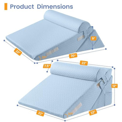Sasttie Adjustable Wedge Pillow Set for After Surgery, Blue - color: Blue, size: Adjustable 9&12 Inch + 1 Head Pillow