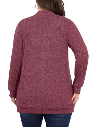 Lastshe Women Plus Size Cardigan Fall Thin Sweaters with Pockets 1X-5X - color: Red, size: 5X