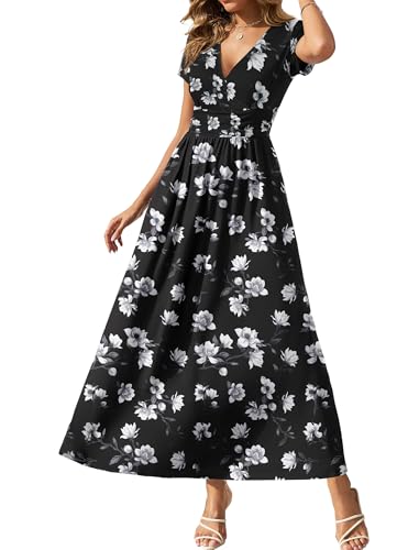 Gracyoga Women's Dresses 2026 Short Sleeve Wrap Maxi Dress with Pockets - color: Blackwhiteflower, size: Medium