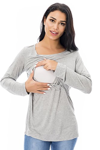Smallshow Women's Nursing Tops Long Sleeve Breastfeeding Shirts 3 Packs - color: Black-brown-light Grey(3 Packs), size: Small