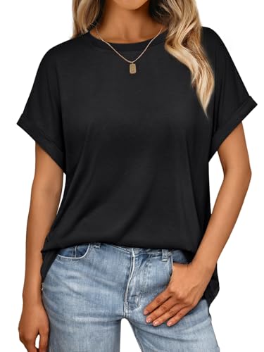 AUTOMET Women's Oversized Short Sleeve T Shirts Summer Tops - color: Black, size: Small