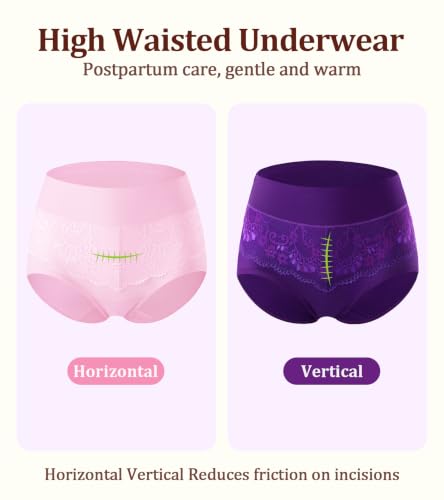 Womens Cotton Underwear High Waisted Full Coverage Panties Postpartum Brief - color: Blue,black, size: XX-Large