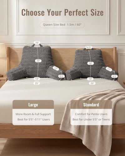 Blissful Diary Reading Pillow for Bed, Back Pillow Sitting Up, Dark Gray - color: Textured Dark Gray, size: Large(20inch)