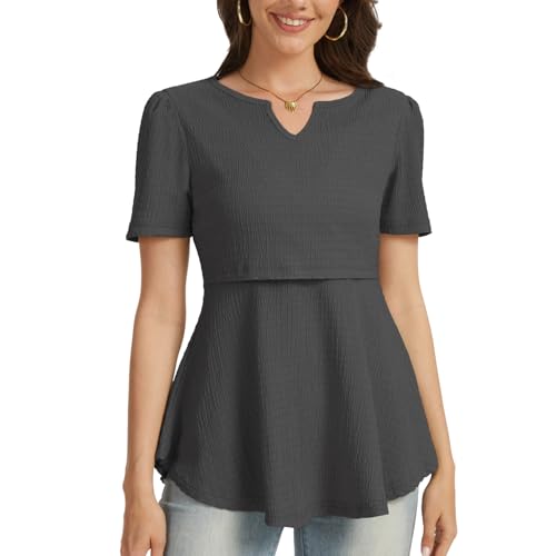 Bearsland Short Sleeve Nursing Top 3pack - color: Iron Gray & Beige & Light Green, size: X-Large