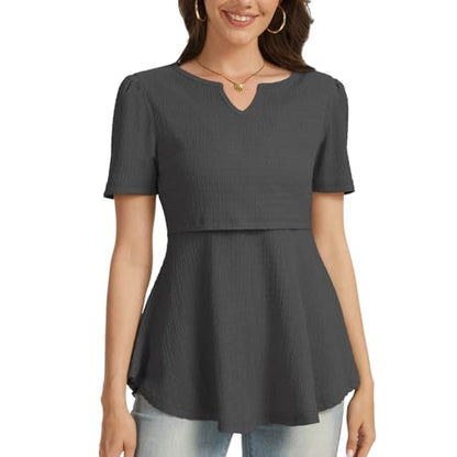 Bearsland Short Sleeve Nursing Top 3pack - color: Iron Gray & Beige & Light Green, size: X-Large