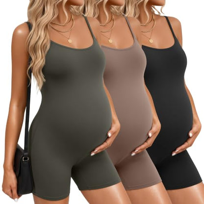 3 Pack Women's Maternity Bodysuits - color: Army Green, Light Coffee, Black, size: Medium