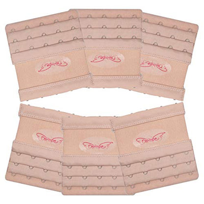 Elastic Bra Extender Strap 5 Hook 3 Row 3/4" Plus Size Bra Extension Band - color: 6pcs Bra Extenders (Dark Beige)