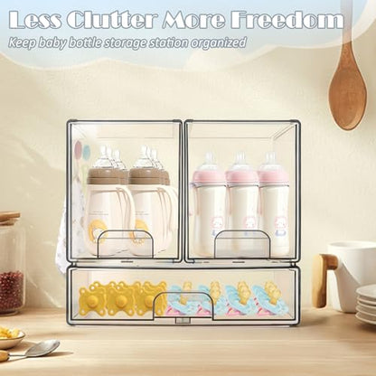 Baby Bottle Organizer with Hooks - 3 Pack Stackable Storage Drawer - color: 3PCS-2 High+1 Wide