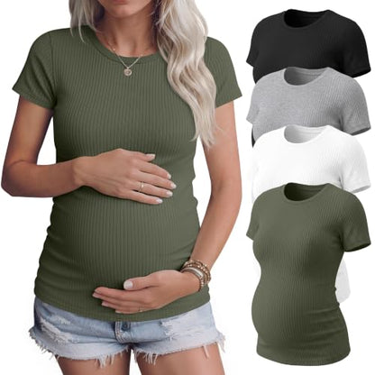 4 Pack Womens Maternity Shirts Work Tees - color: Army Green, White, Light Gray, Black, size: XX-Large