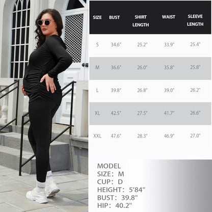 Bhome Maternity Hoodie Long Sleeves Shirt Casual Top Basic Tee Layering Sweatshirt - color: Black/Black, size: Medium