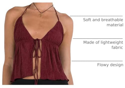 Women Front Tie Top Y2k Halter Neck Flowy Summer Going Out Tank Top Streetwear - color: A Red, size: Medium