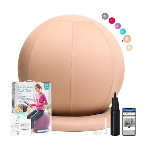 ProBalanceΩ Ball Chair, Yoga Ball Chair Exercise Ball Chair with Slipcover and Base for Home Office Desk, Birthing & Pregnancy, Stability Ball & Balance Ball Seat to Relieve Back Pain, Multiple color size - color: Sunset Gold, size: 65cm (Height 5'4" - 5'