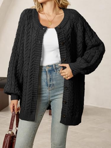 Saodimallsu Womens Cable Knit Cardigans Oversized Chunky Fall Sweater Dress - color: Black, size: Small
