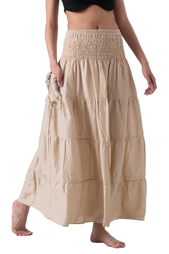 Long Skirts Tiered Maxi Boho Skirt - color: Beige, size: Small-Medium
