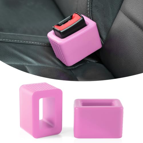 Amiss 2PCS Seat Belt Buckle Holder, Universal Silicone Rear Seat Belt Booster & Fixer for Easy Access, Keeping Receptacle Upright, Car Interior Accessories-Fits Most Cars (Pink) - color: Pink