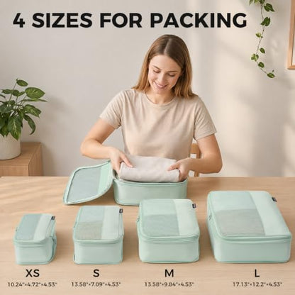 4 Piece Compression Packing Cubes for 3–7 Day Travel, Light Green - color: Light Green