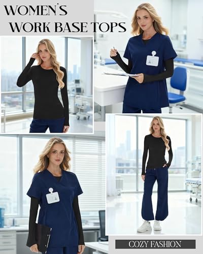 3 Pack Womens Long Sleeve Underscrub Shirts - color: Black, size: XX-Large