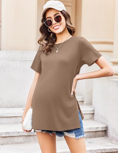 Ekouaer 3 Pack Maternity Shirts Short Sleeve Pregnancy Tops Summer Clothes - color: Khaki/Black/White, size: X-Large