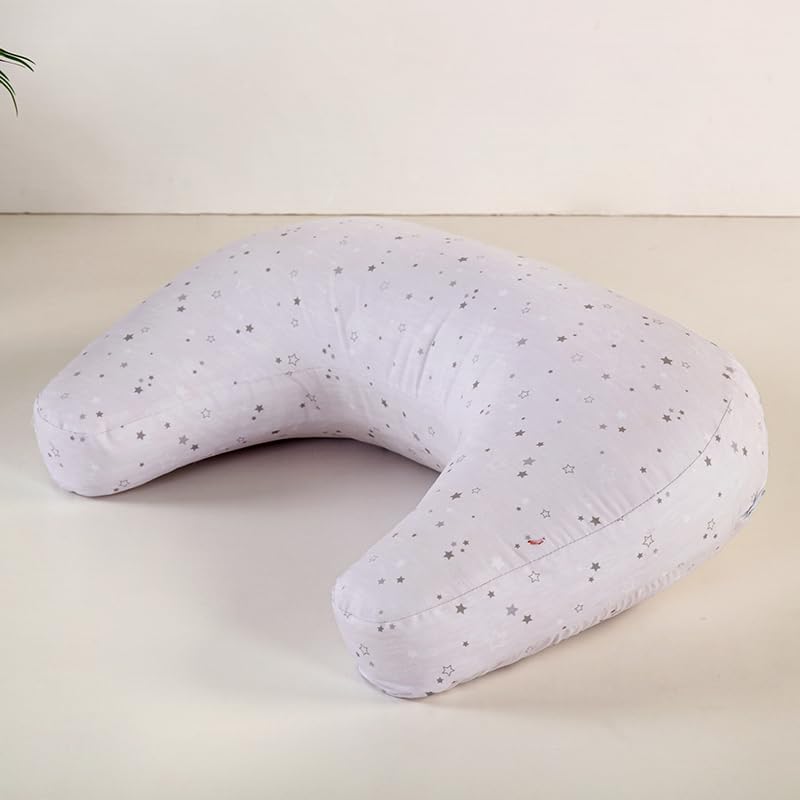U-Shape Breastfeeding Nursing Pillow Set, 1 Insert and 2 Removable Covers - color: White & Grey Star River
