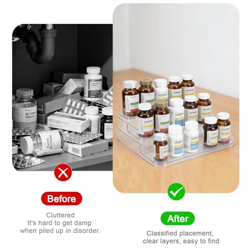 Medicine Cabinet Organizer 3 Tier Plastic Spice Organization for Cabinet Vitamin Organizer Countertop Step Shelf Makeup Organizer Countertop for Bathroom Kitchen Pantry Home Storage