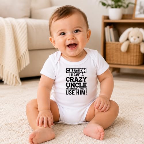 CBTwear Caution I Have a Crazy Uncle Funny Baby Bodysuit - color: White, size: 12 Months