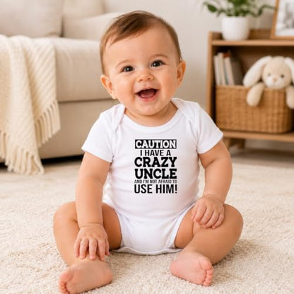 CBTwear Caution I Have a Crazy Uncle Funny Baby Bodysuit - color: White, size: 12 Months