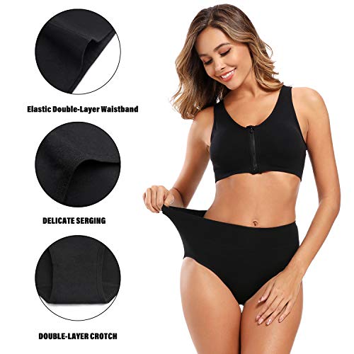 Molasus Women's Cotton Underwear High Waisted Full Coverage Ladies Panties (Regular & Plus Size) - color: Black, size: Small
