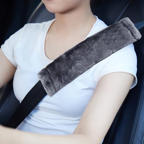MOONET Universal Soft Faux Sheepskin Seatbelt Covers, 2 Pack (Dark Gray) - color: Dark Gray