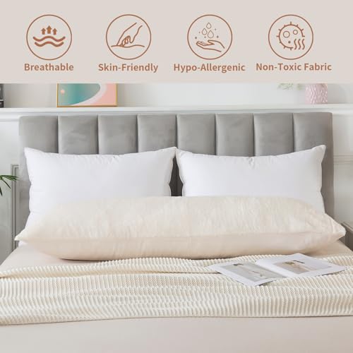 WhatsBedding Memory Foam Body Pillow with Cover, Long Bed Pillow for Adults - color: White Pillow+ Sherpa Beige Pillowcase