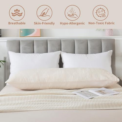 WhatsBedding Memory Foam Body Pillow with Cover, Long Bed Pillow for Adults - color: White Pillow+ Sherpa Beige Pillowcase