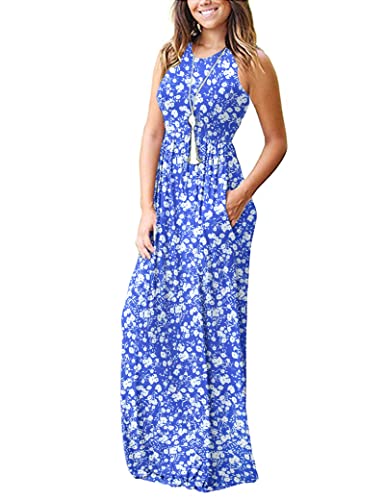 MOLERANI Women's Summer Maxi Long Casual Dresses with Pockets - color: 02 Blue White Flower, size: Small