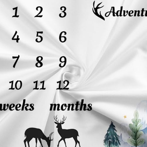 Jungle Adventure Baby Monthly Milestone Blanket Mountain Forest Cute Deer